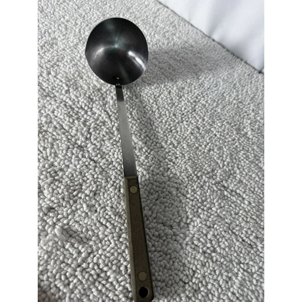 Ekco Flint Stainless Steel Soup Ladle Vintage USA Wood Look Handle 12.5 Inch